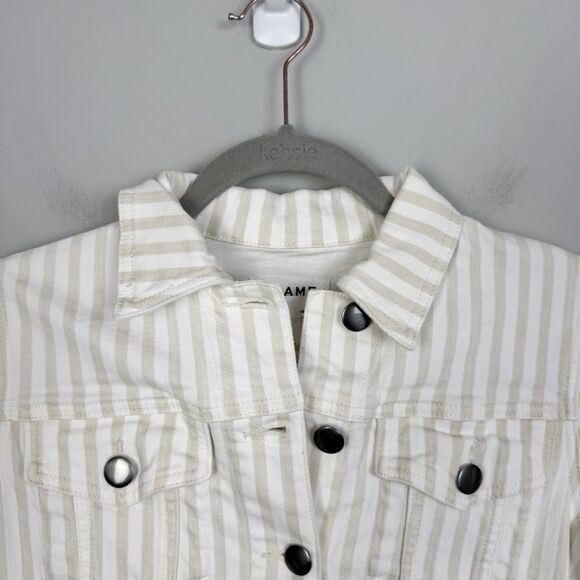 FRAME DENIM | Le Vintage Courtyard Stripe Denim Jscket Tan White Women’s Size XS - Picture 5 of 12